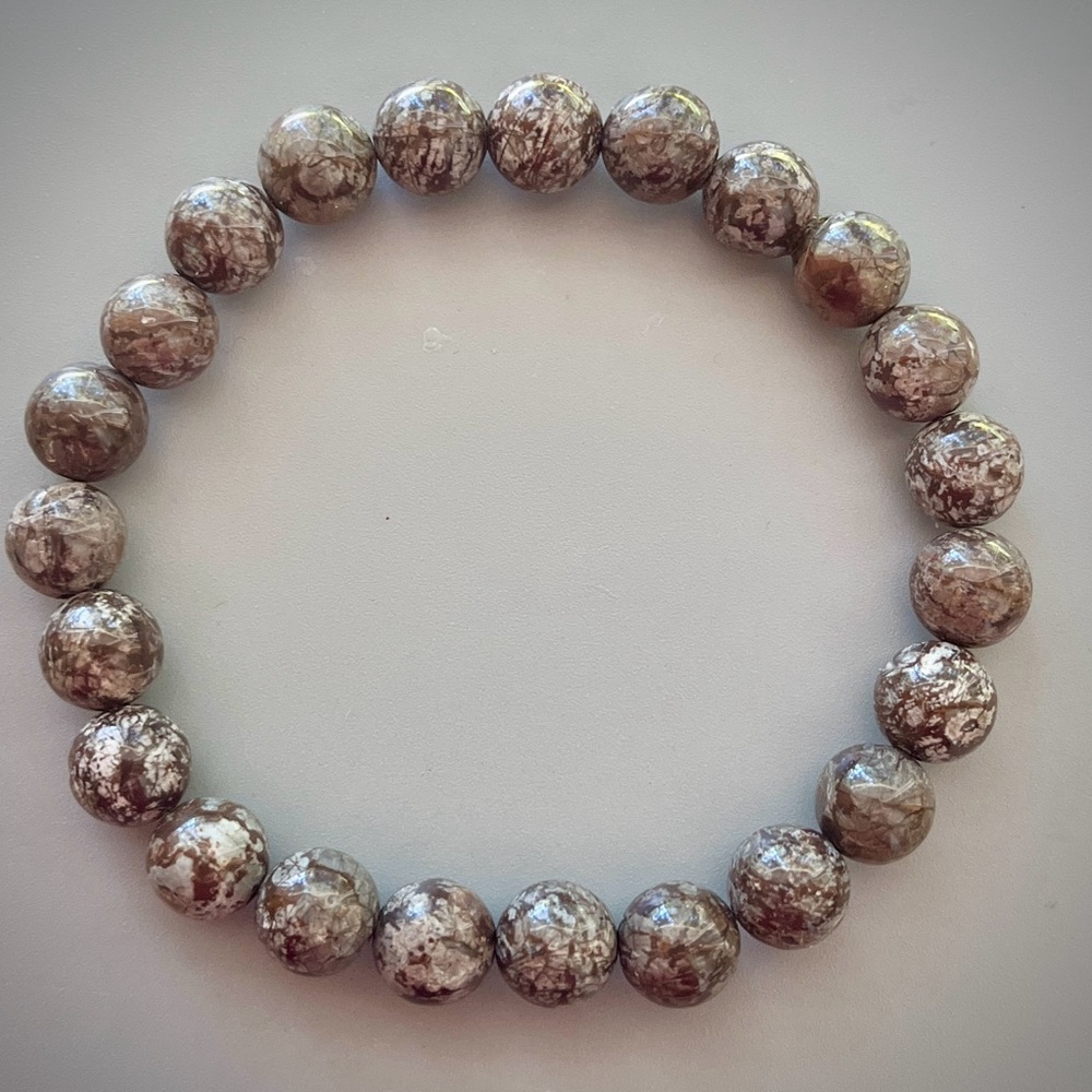 Brown Snowflake Obsidian Handcrafted Bead Bracelet